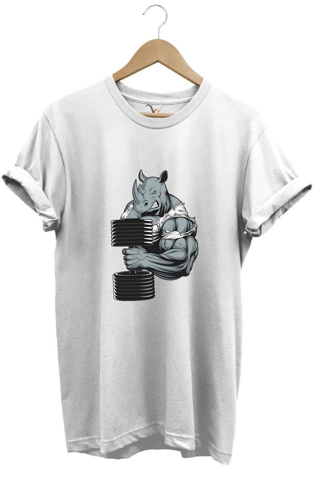 Gym Athlete Fitness Dumbbell Lifting Bull Regular Fit 100% Cotton White T-Shirt