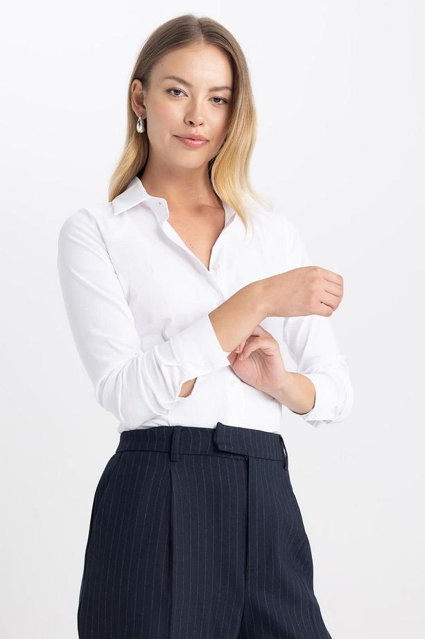 Fitted Basic Düz Uzun Kollu Gömlek I5278az23au - 3