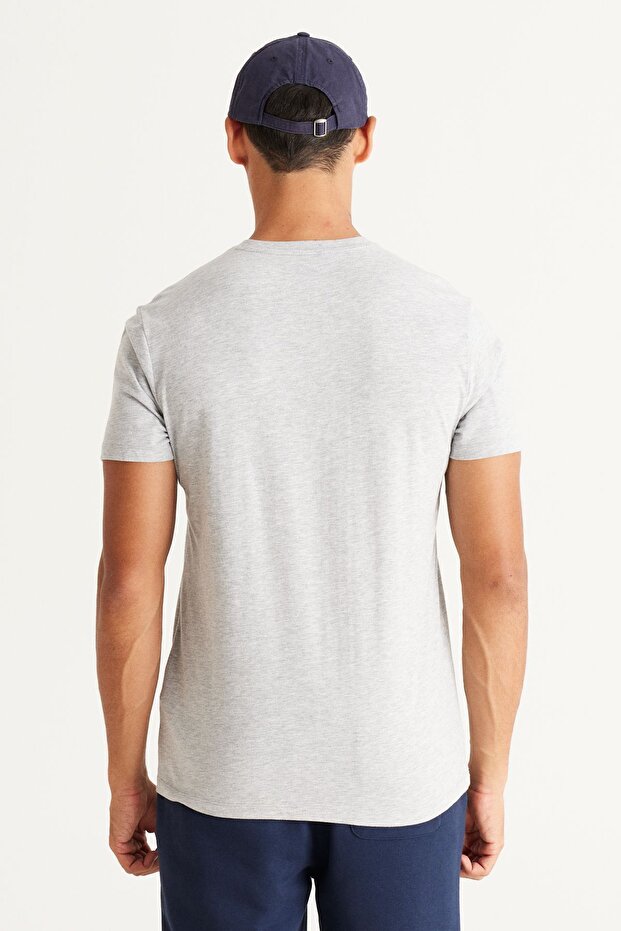 Erkek Gri Melanj-Gri Melanj 2'li Paket Slim Fit Dar Kesim Pamuklu Basic Tişört - 7