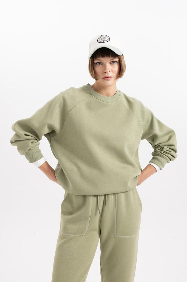 Oversize Geniş Kalıp Bisiklet Yaka Kalın Basic Düz Sweatshirt V2697az23wn - 4