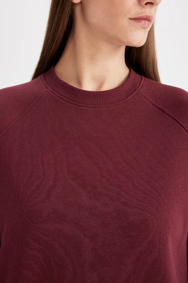 Oversize Geniş Kalıp Bisiklet Yaka Kalın Basic Düz Casual Sweatshirt V2697az24wn - 5