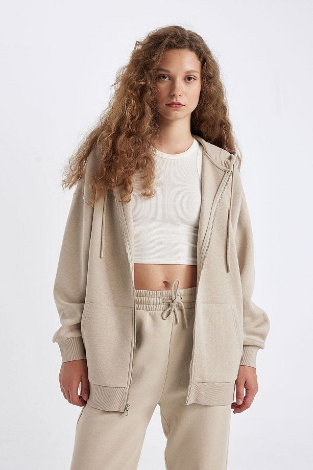 Oversize Geniş Kalıp Kapüşonlu Cepli Basic Düz Fermuarlı Sweatshirt V4233az24wn - 3
