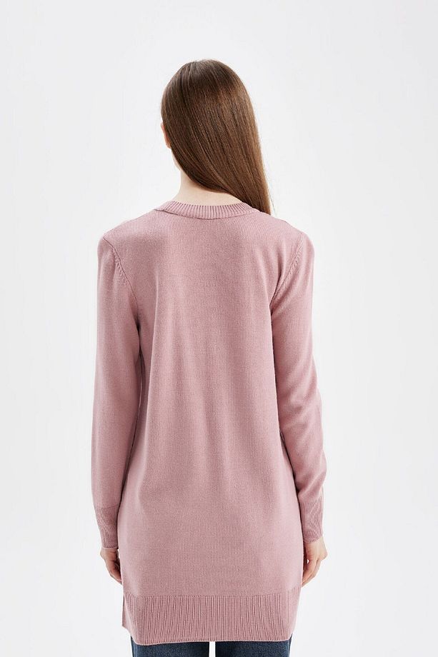 Regular Fit Bisiklet Yaka Yırtmaçlı Basic Düz Triko Kazak Tunik H3431az24au - 7