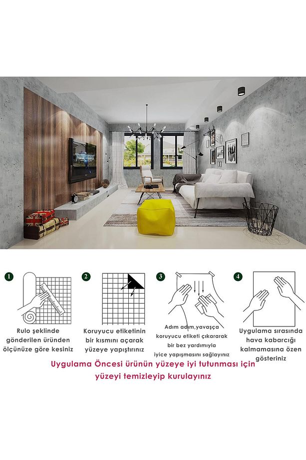 60cm×100cm Kendinden Yapışkanlı Çimento Görünümlü Duvar Kağıdı Dolap Masa Tezgah Kaplama - 5