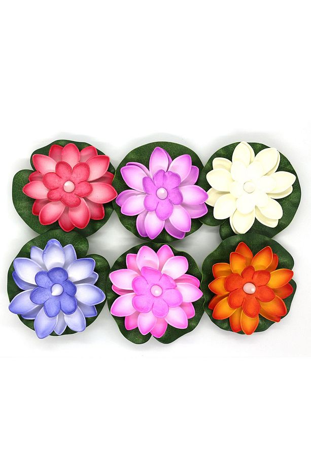 2 Paket :6'lı Suda Yüzen Ledli Nilüfer Çiçeği Suyla Çalışan Işıklı Lotus Çiçeği - 1