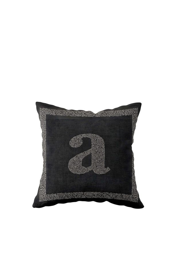Letter a Anthracite Floor Gray Framed Decorative Pillow Case with One Side Printed Hidden Zipper