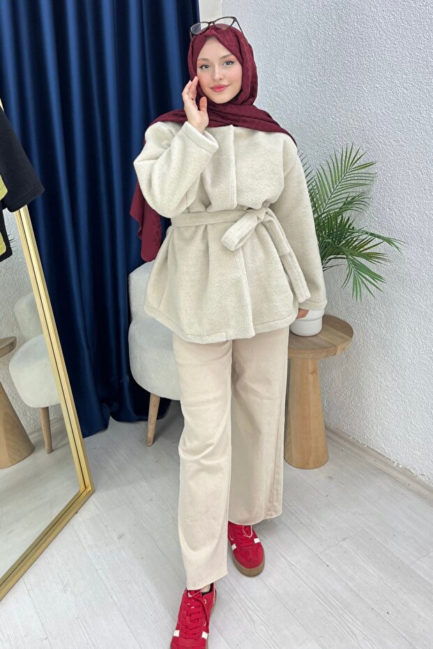 Kemerli Peluş Ceket - 1