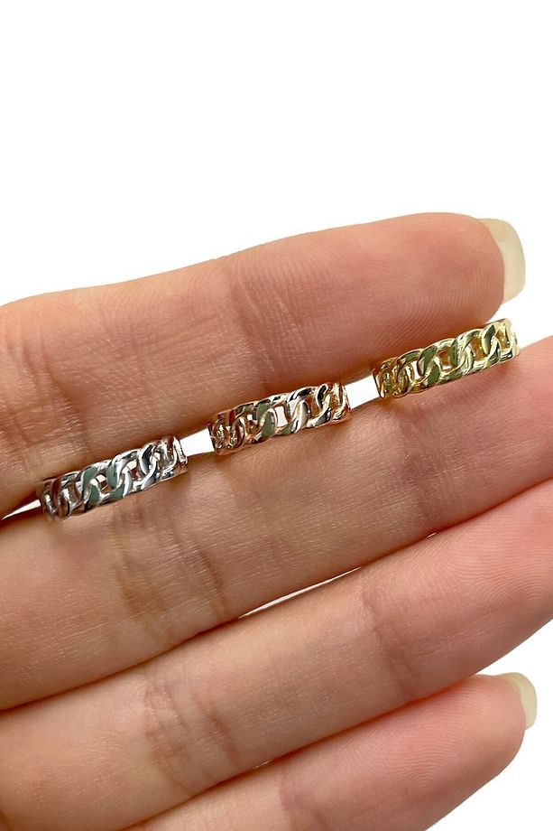 925 Ayar Gold Kaplamalı Minimal Örgü Gümüş Kıkırdak Küpe - 4