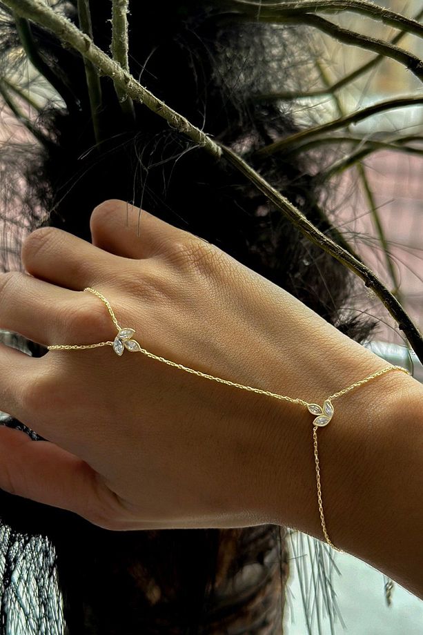 925 Ayar Gold Kaplamalı 3 Yaprak Gümüş Şahmeran - 1