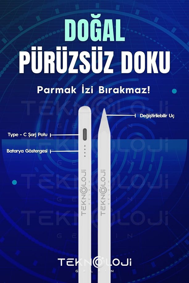 Stylus Pen Dokunmatik Tablet Kalemi iOS Android Windows Uyumlu Yedek Uç Hediyeli Yeni Nesil Type-C - 7