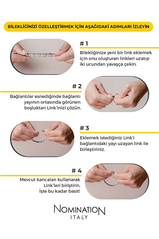 Italy Composable Paslanmaz Çelik Bileklik 4 Adet Link - 3