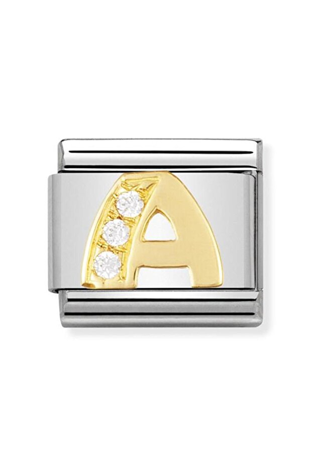 Composable Classic Letters In Stainless Steel With 18k Gold And Cubic Zirconia (01_a) - 1