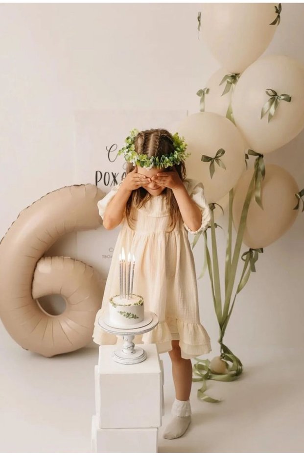 Beige Cream 6 Years Old Foil Balloon and Sea Sand Balloon 10 Pieces with Ribbon Gift
