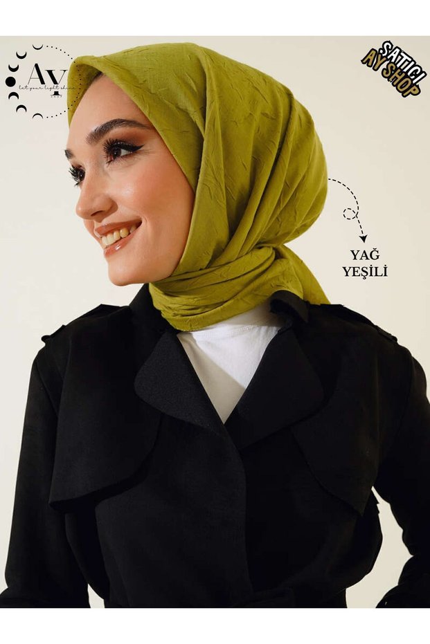 Hijab Women's Bamboo Kraş Oil Green Scarf