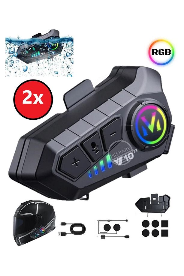 300 Mt Intercom 2 Eşleşmeli Kask Kulaklık Y-10pr Su Geçirmez Bluetooth Motosiklet Intercom Kulaklık - 1