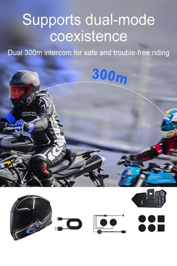 300 Mt Intercom 2 Eşleşmeli Kask Kulaklık V-20mx Su Geçirmez Bluetooth Motosiklet Intercom Kulaklık - 3