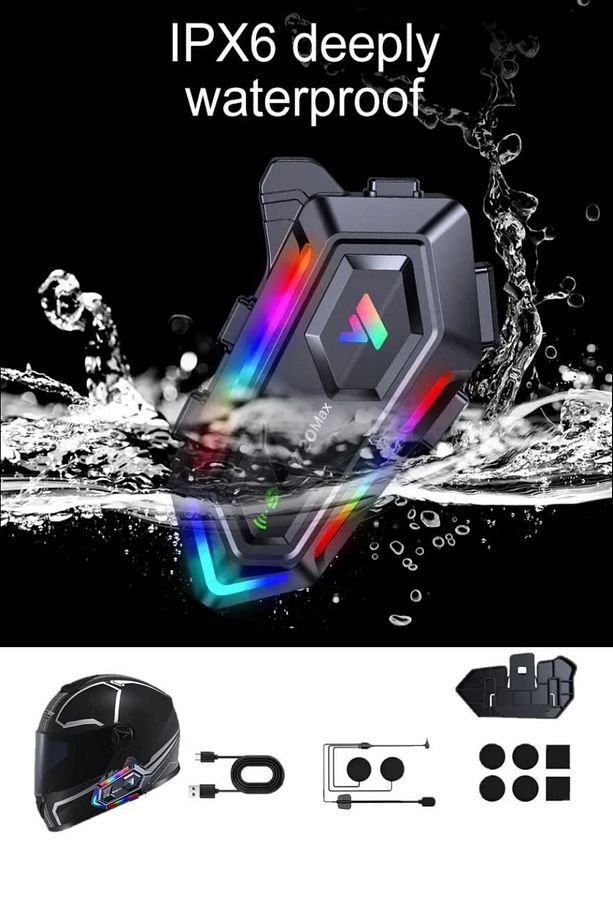 300 Mt Intercom 2 Eşleşmeli Kask Kulaklık V-20mx Su Geçirmez Bluetooth Motosiklet Intercom Kulaklık - 6