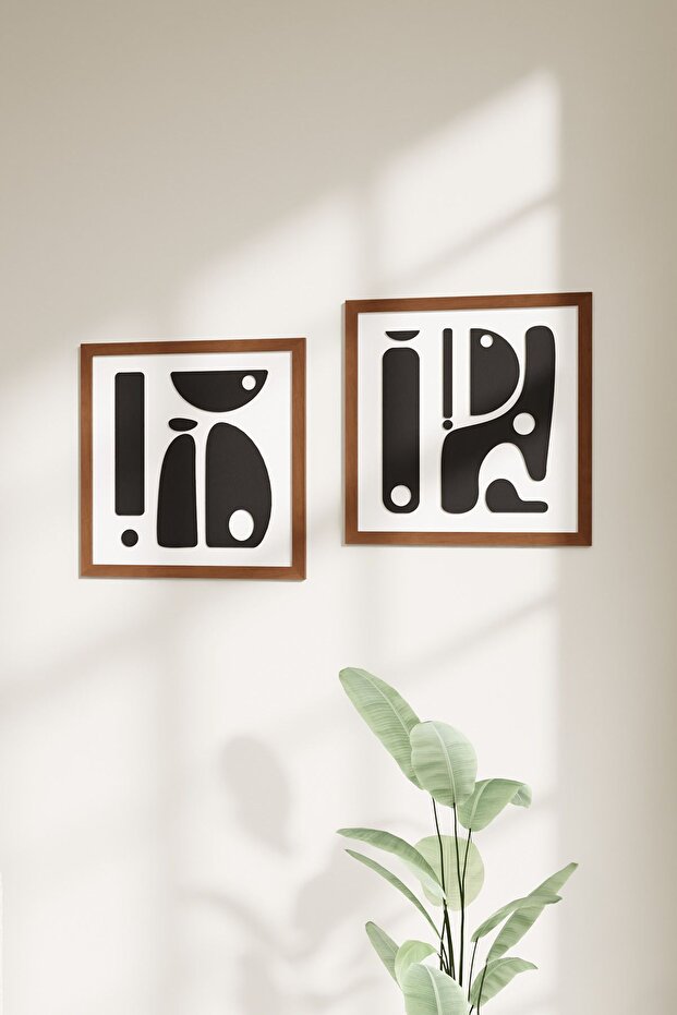 Ahşap Çerçeveli Modern Tasarımlı 2'li Tablo - 3