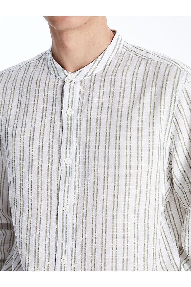 Regular Fit Uzun Kollu Çizgili Poplin Erkek Gömlek - 4