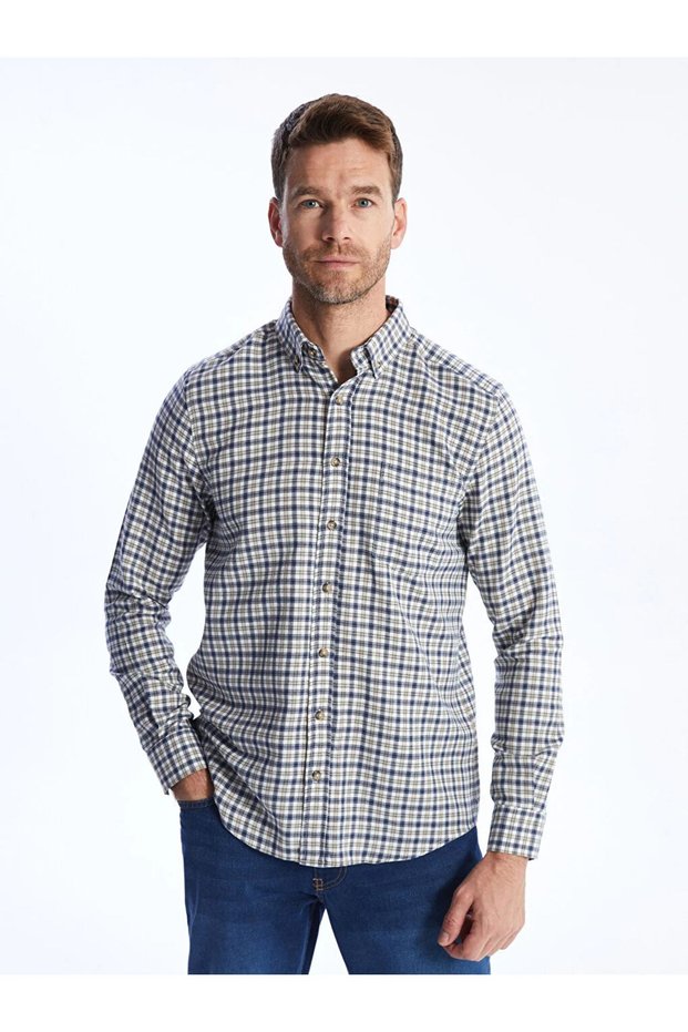 AYMİRA CLOTHING Classic Regular Fit Long Sleeve Plaid Gabardine Men's Shirt