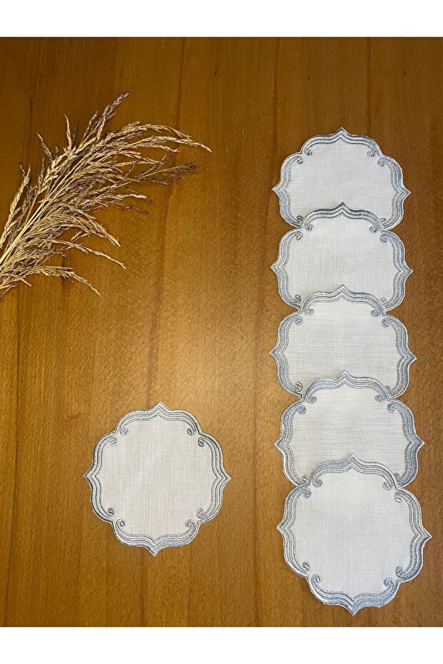Gardenia Linen Silver Color Stylish Ivy Patterned 6 Pieces Cocktail Serving Napkins