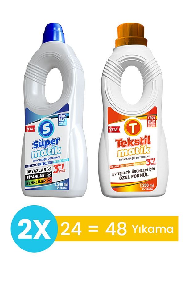 3'ü 1 Arada Sıvı Çamaşır Deterjanı 1200 ml-Tekstilmatik Sıvı Vegan Çamaşır Deterjanı 1200 ml - 1
