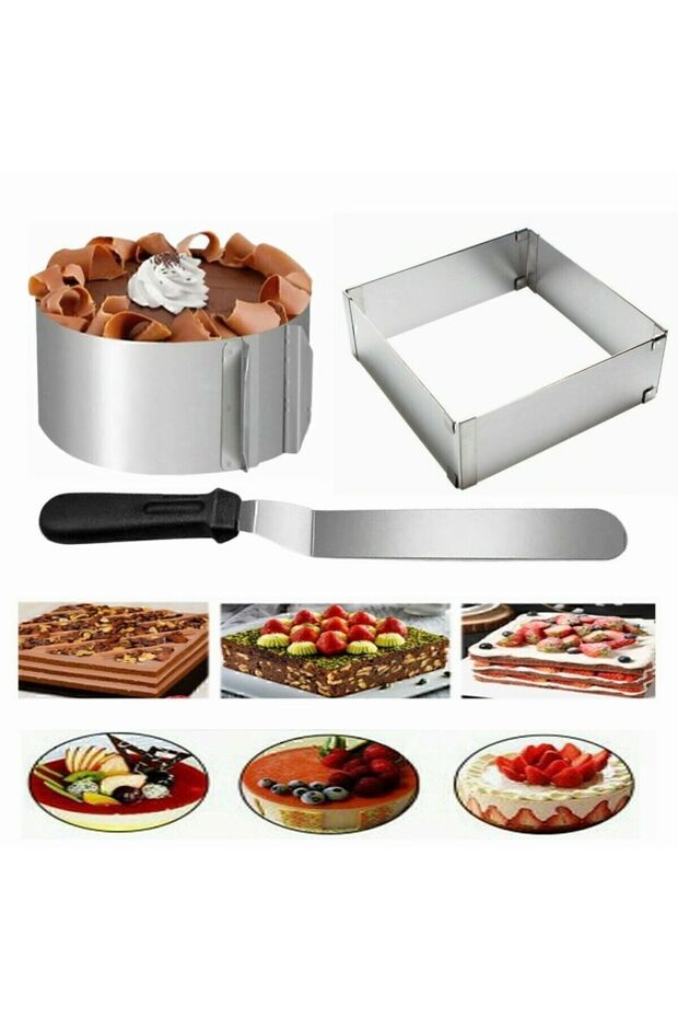 Round Square Adjustable Circle 15cm Oblique Spatula 3-Piece Cake Making Set, Cake Starter Set