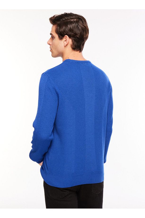 Bisiklet Yaka Basic Jakarlı Saks Erkek Kazak F3WM-KZK152 - 5