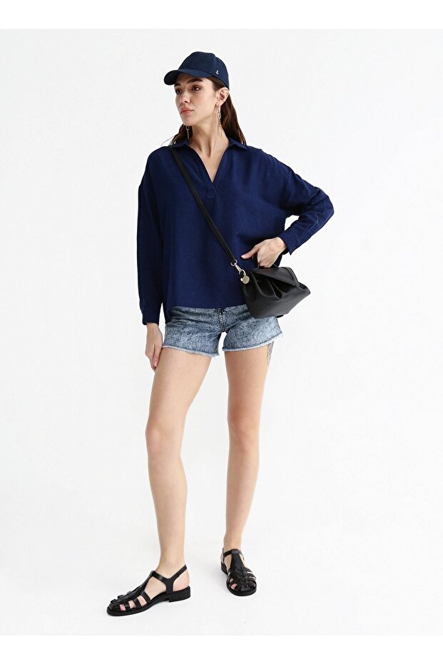 Normal Bel Basic Indigo Kadın Şort Kale - 1