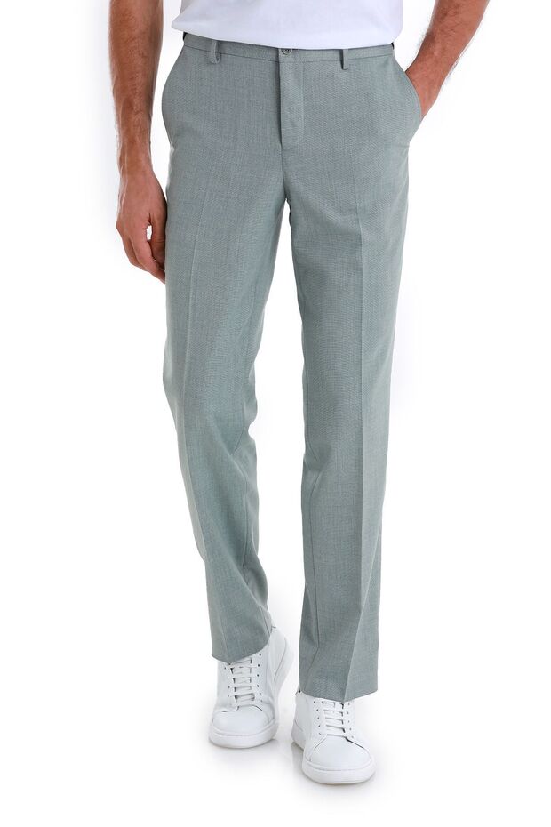 بنطال قماش منقوش بقصة عادية باللون الأخضر مع جيوب جانبية - 1