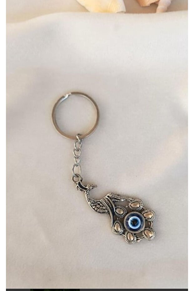 Peacock Patterned - Evil Eye Bead Keyed Gift Bag Accessory - 1