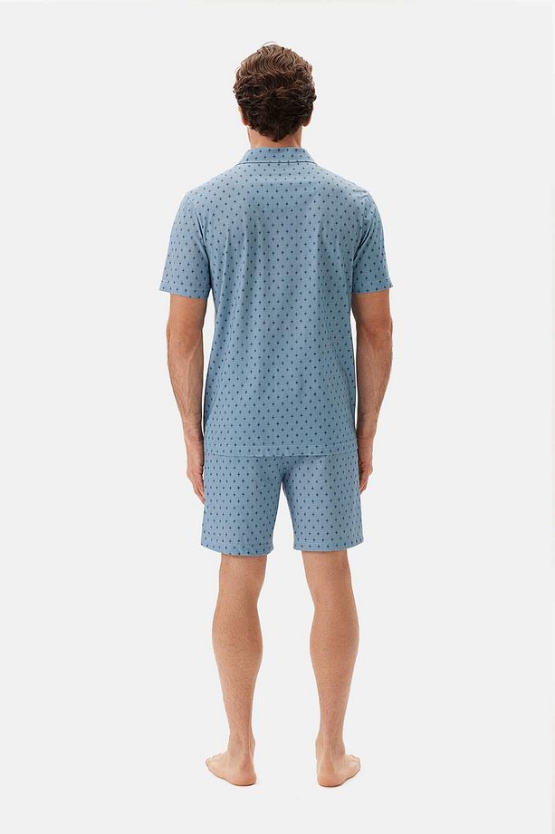 Mavi Desenli Gömlek Şort Pijama Takımı - 2