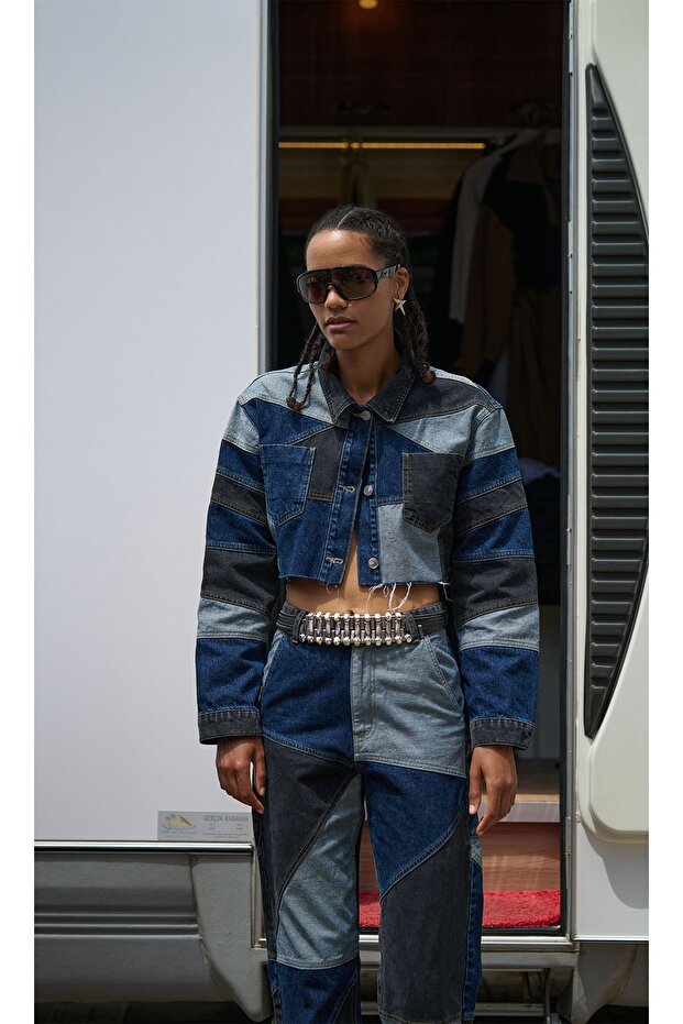 Kadın patch detaylı denim ceket - 1