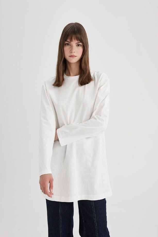 Regular Fit Bisiklet Yaka Basic Düz Uzun Kollu Tişört Tunik B2586ax24sp - 4