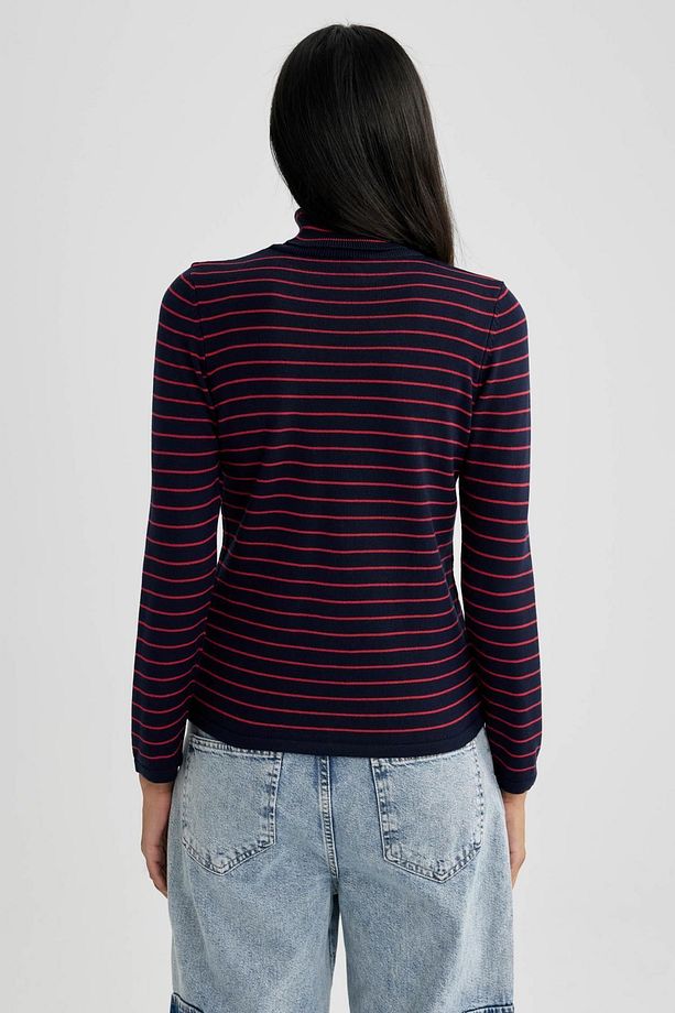 Regular Fit Balıkçı Yaka Çizgili Triko Kazak A2350ax23wn - 5