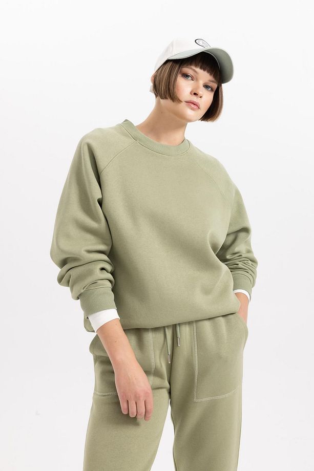 Oversize Geniş Kalıp Bisiklet Yaka Kalın Basic Düz Sweatshirt V2697az23wn - 6