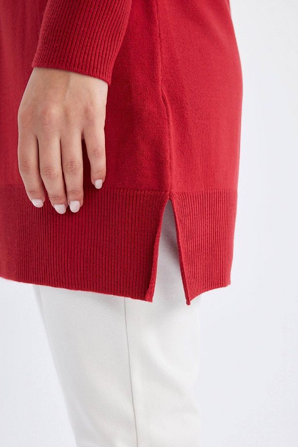 Regular Fit Bisiklet Yaka Yırtmaçlı Basic Düz Triko Kazak Tunik H3431az24au - 6