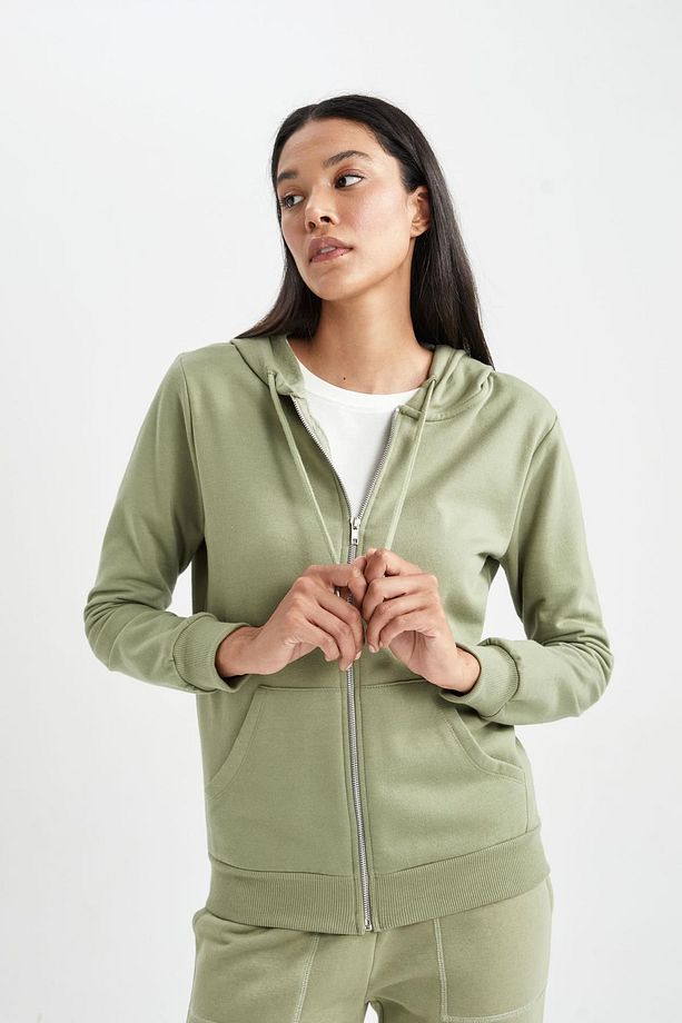 Regular Fit Kapüşonlu Fermuarlı Basic Sweatshirt V2711az23au - 5
