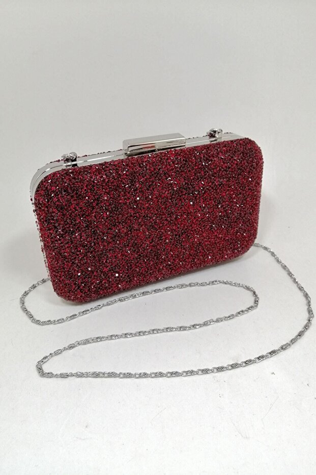 Yakamoz Women's Red Stoned Evening Dress Clutch Portfolio Bag