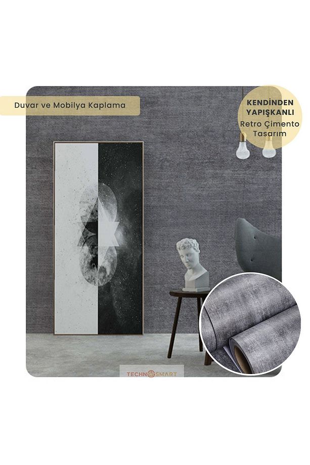 60cm×100cm Kendinden Yapışkanlı Dokulu Çimento Görünümlü Duvar Kağıdı Dolap Masa Kaplama - 6