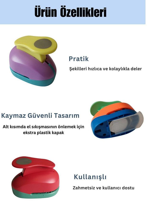 Yuvarlak Kağıt Delgeç - Kart, Dıy Ve El Işi Projeleri Için Delgeç, Karışık Renk-2.54cm-1 Inch,1 Adet - 4