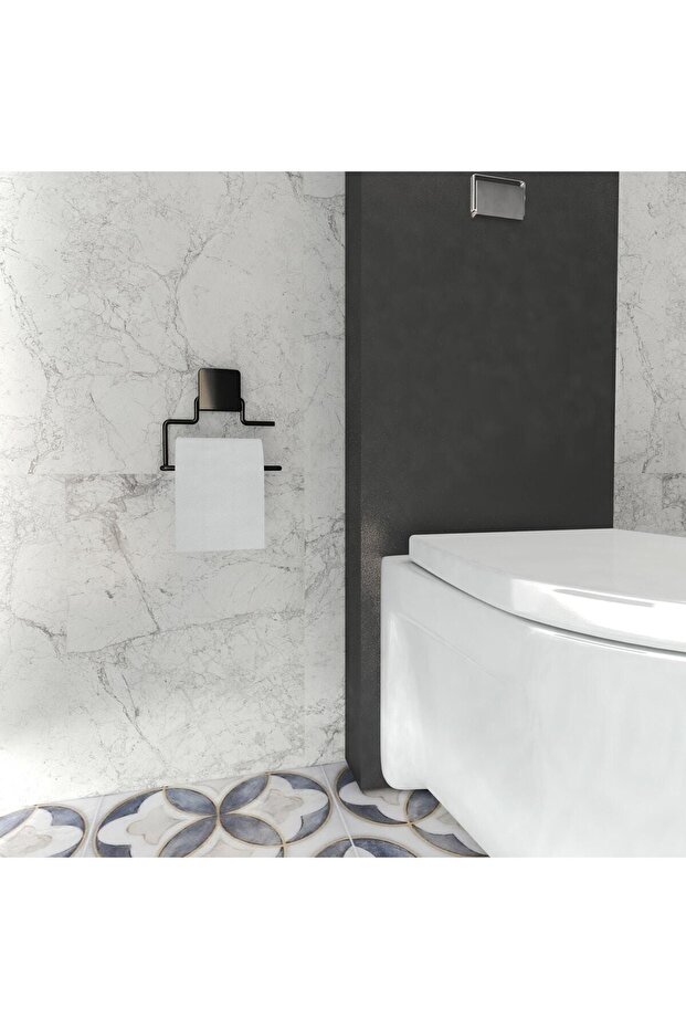 Black Toilet Paper Holder Without Lid, Modern Bathroom Accessory, Strong Adhesive Black Hanger