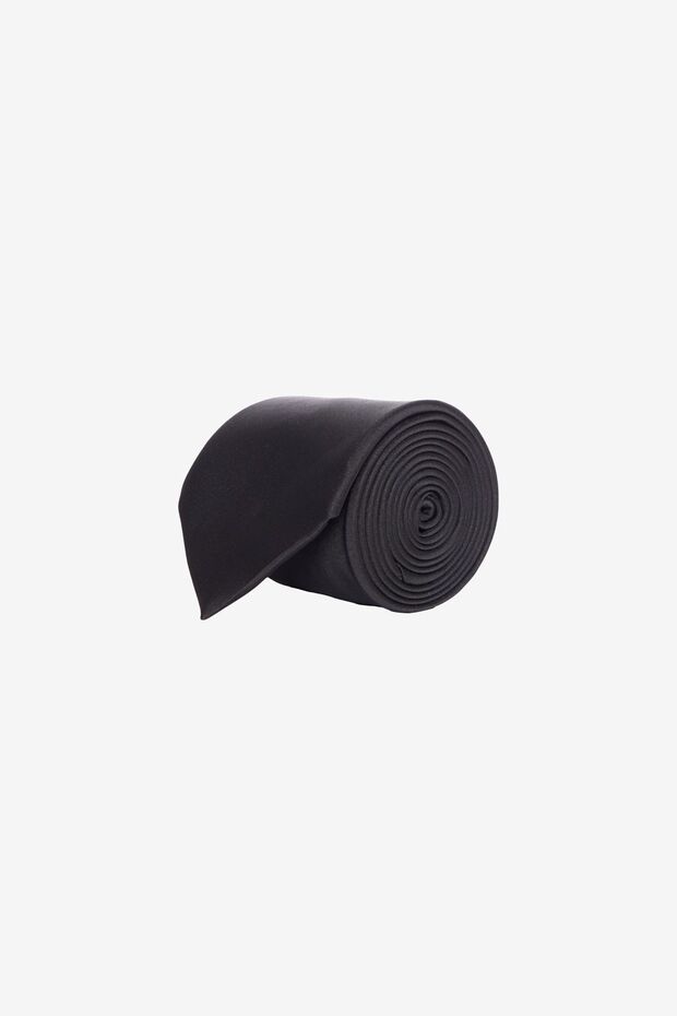 Men's Black Patternless Tie - 1