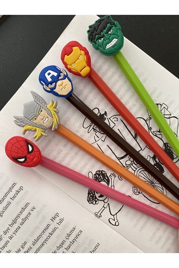 Cute Pen Ornament with Super Hero Figures Mixed Set of 5