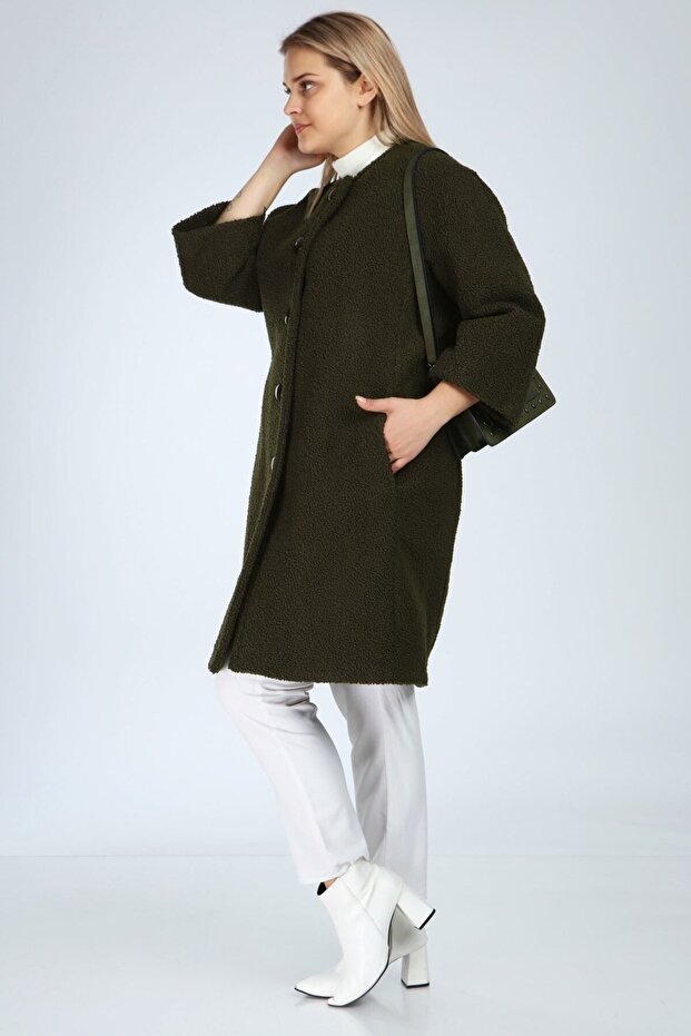 Kadın Haki Buklet Kaban - 5