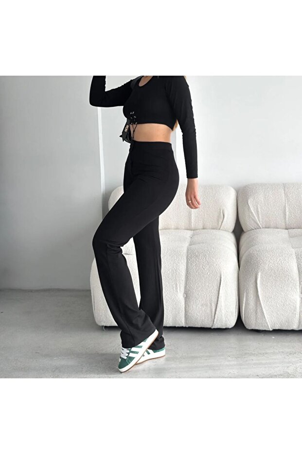 İspanyol Paça Likralı Şık Pantoolon - 5