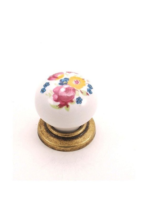 Modern Antiqueyellow Red Rose Porcelain Button Furniture Drawer Cabinet Handle