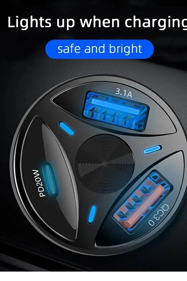 55w Hızlı Şarj 1 Type-c Ve 2 Usb Çıkışlı Araba Çakmaklık Şarj Aleti Fast Android Ve Iphone - 3