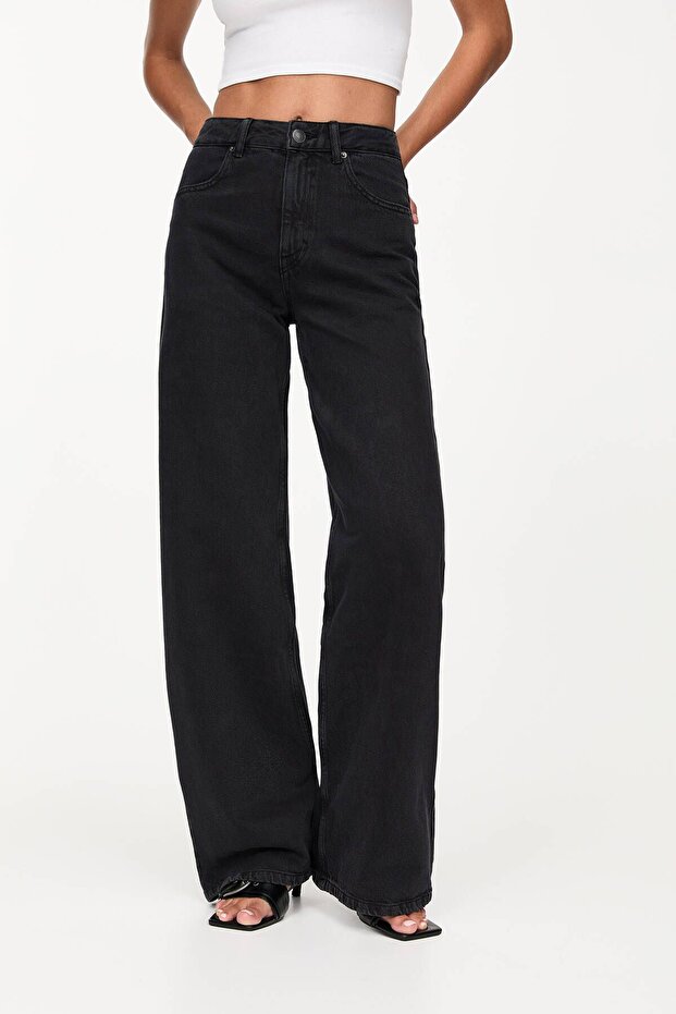 Yüksek bel geniş paça jean - 5