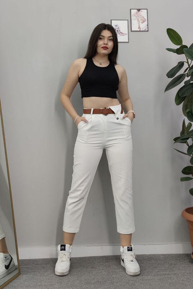 Women's Summer Ecru Gabardine Boyfriend Pants 3953